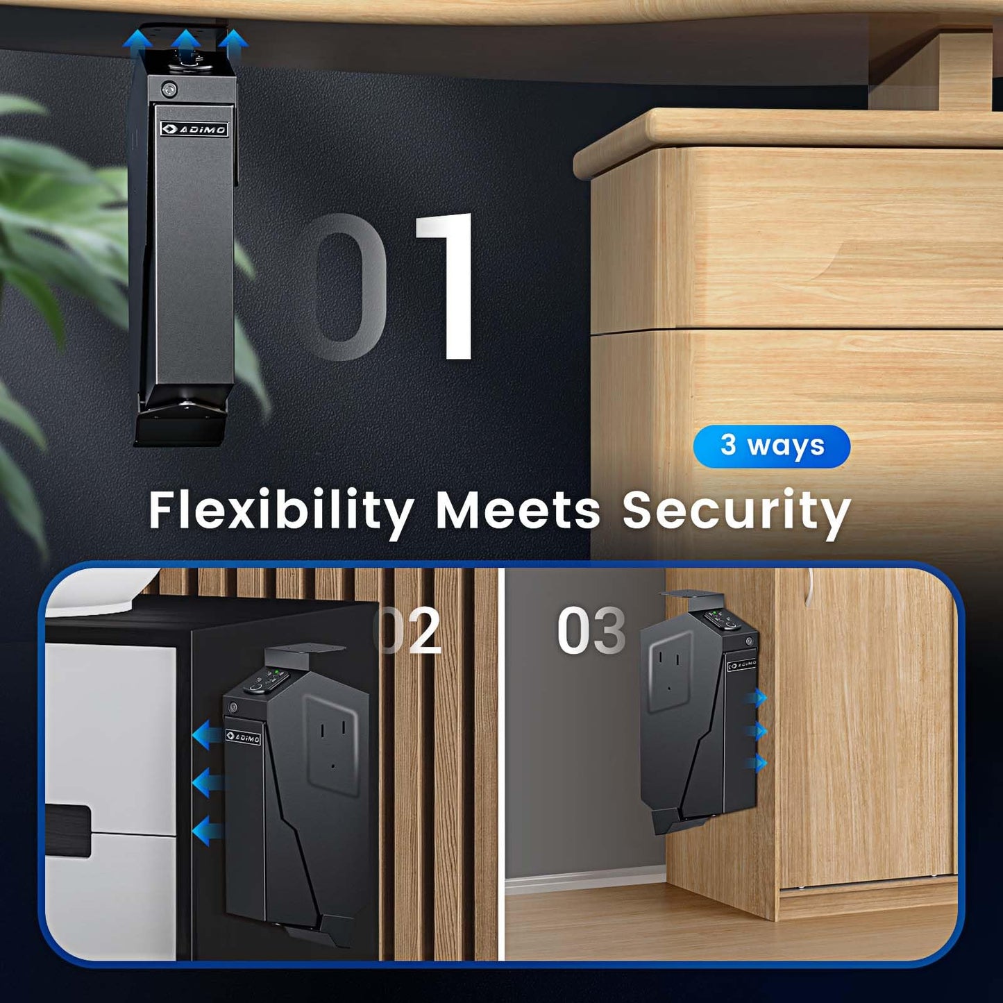 ADIMO Gun Safe for Handgun, Biometric Pistol Safe Fingerprint Quick Access Drop Down Single Mount Gun Safe with Keypad Lock and Key Lock, for Nightstand Wall Mount Bedside Desk Vehicle Bed