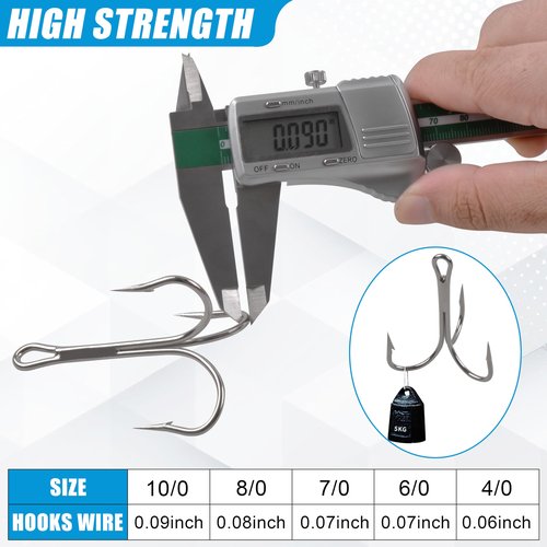 Classic Treble Hooks,20pcs Large Treble Fishing Hooks Saltwater Treble Hooks Silver Big Game Triple Barbed Fish Hooks Saltwater Fishing Hooks Size 4/0 6/0 7/0 8/0 10/0