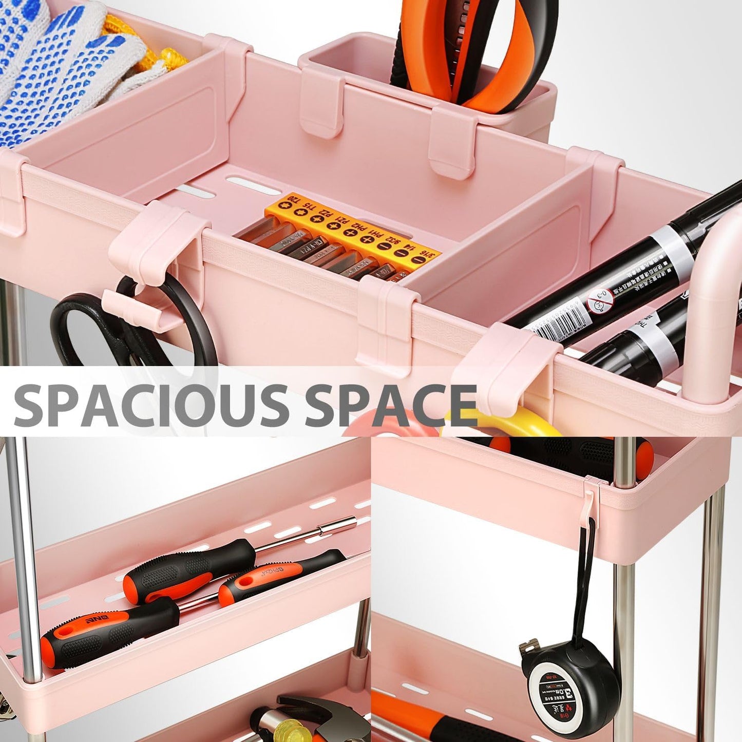 DNA MOTORING 3 Tier Slim Rolling Storage Cart, Plastic Utility Cart Organizer, Mobile Shelving Unit Utility Cart for Garage, Warehouse, Kitchen, Bathroom, Narrow Space, w/Wheel, White, TOOLS-00797-WH