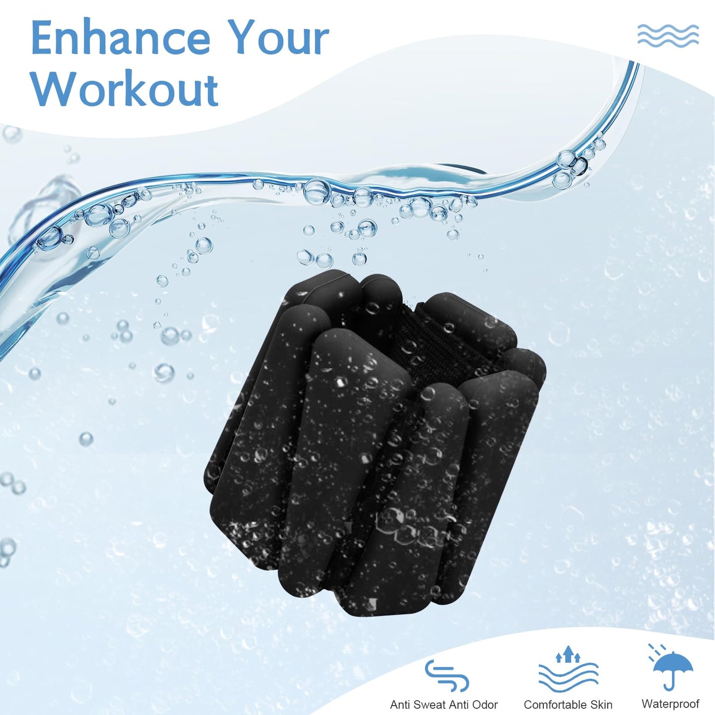 Wrist Weights Set of 2(2Lbs Each), Adjustable Silicone Workout Weights for Women and Men, Wearable Ankle/Wrist Weights Suitable for Yoga, Dance, Pilates, Pool Exercises and Jogging (Black 4lb)