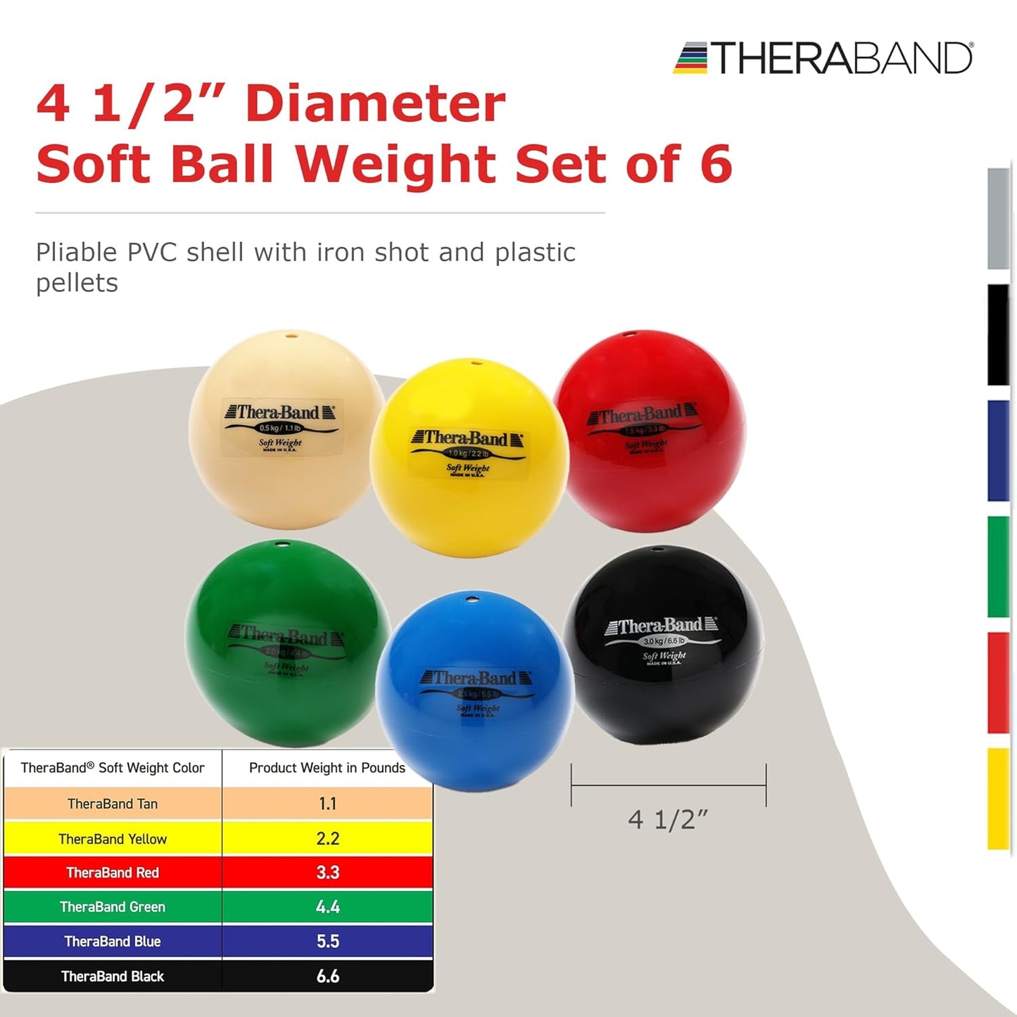 THERABAND Soft Weight, 4.5" Diameter, Weighted Balls for Baseball, Weighted Balls for Softball, Hand Held Ball Shaped Isotonic, Shoulder Strength, Rotator Cuff & Throwing Trainer, Yellow, 2.2LB