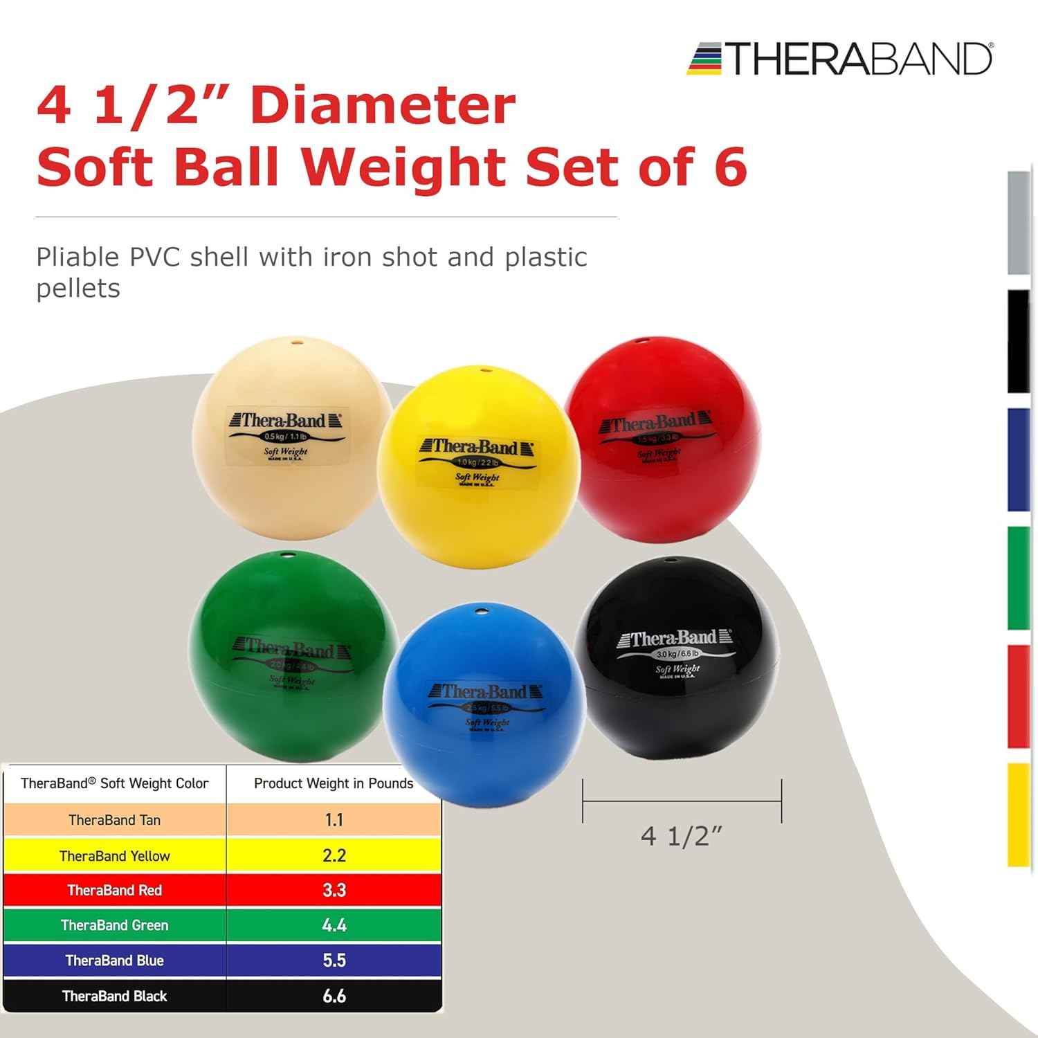 THERABAND Soft Weighted Balls Set for Baseball & Softball - 4.5" Isotonic Training for Shoulder Strength & Rotator Cuff