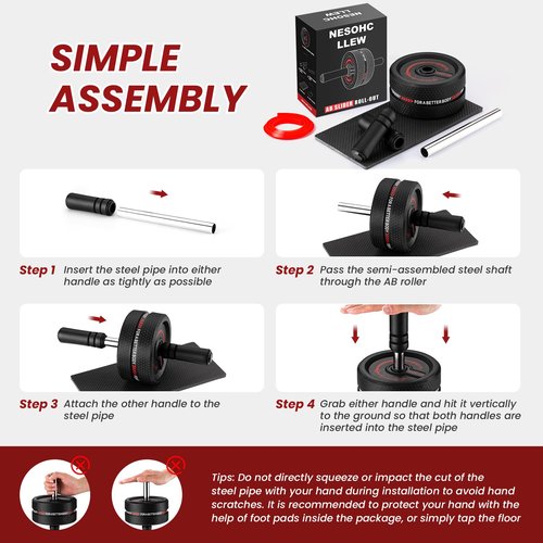 NESOHC-LLEW Upgraded Ab Roller Wheel. Abdominal Training Roller for Men/Women, Abdominal Wheels Widened to 3.4 ", Rubber Tread of The Abdominal Wheel Upgraded, Max Weight 490 lbs