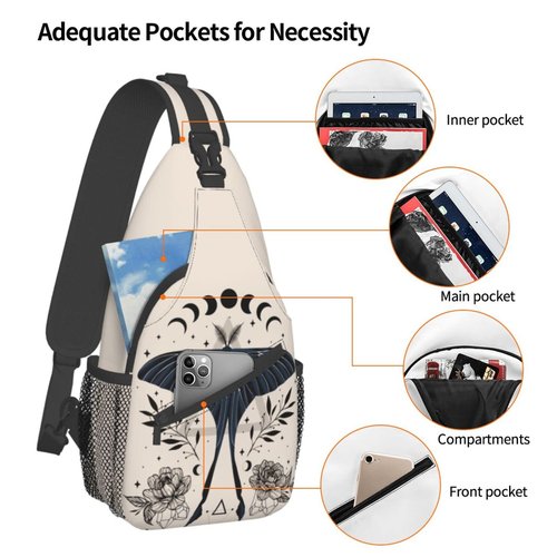 PETTDY Moon Moth Sling Bag For Men Women Shoulder Backpack Chest Bags Crossbody Daypack For Hiking Camping Outdoor Trip