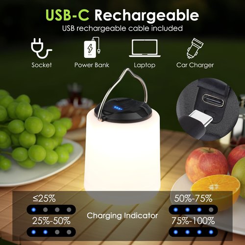 BOBKID LED Camping Lantern, Rechargeable Camping Light, 4 Modes Outdoor Flashlights Lanterns with 1000LM, Water Resistant Portable Emergency Camp Light for Hurricane Hiking Survival Kits - Black