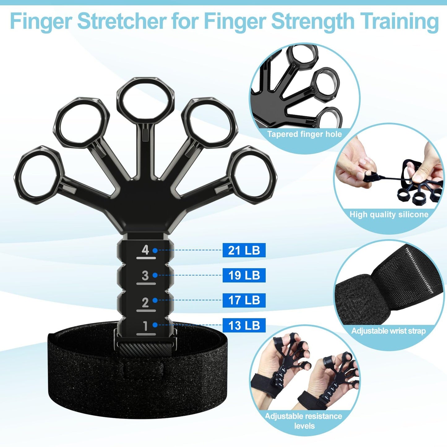 Acotant Grip Strength Trainer(5 Pack) with Finger Exerciser, Hand Grip Strengthener, Finger Stretcher,Grip Ring & Stress Relief Ball for Muscle Building and Injury Recover with Carry Bag
