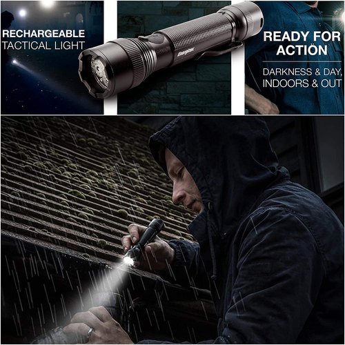 Energizer TAC-R 700 LED Tactical Flashlight, Bright Rechargeable Flashlight for Emergencies and Camping Gear, Water Resistant EDC Flashlight, USB Cable Included, Pack of 1