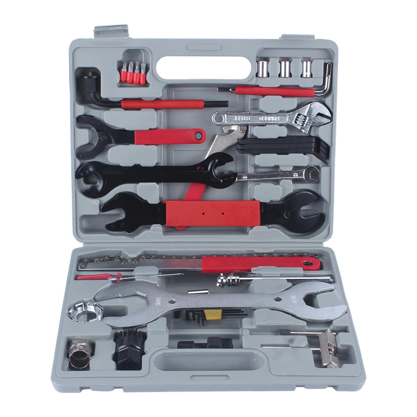 Akozon Comprehensive 44pcs Repair Tools Set Including Mountain Bike Cycle Puncture Repair Tool, Tyre Pump, Cone Wrenches, and Freewheel Remover