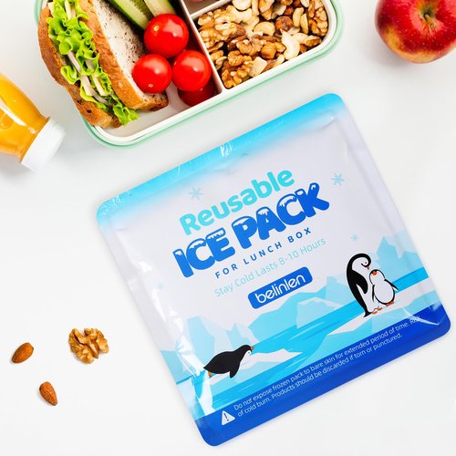 Belinlen 4 Pack Reusable Ice Packs for Lunch Boxes - 7x7 Inch Long-Lasting Freezer Packs, BPA-Free Gel & Leakproof Design Cold Packs for Cooler, Camping, Travel