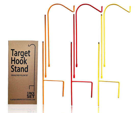 Bash Brands Shooting Target Stand - Modular Solid Steel Shephard Hook - 3 Pack, Select Red/White/Blue or Orange/Red/Yellow - 82" Max Height