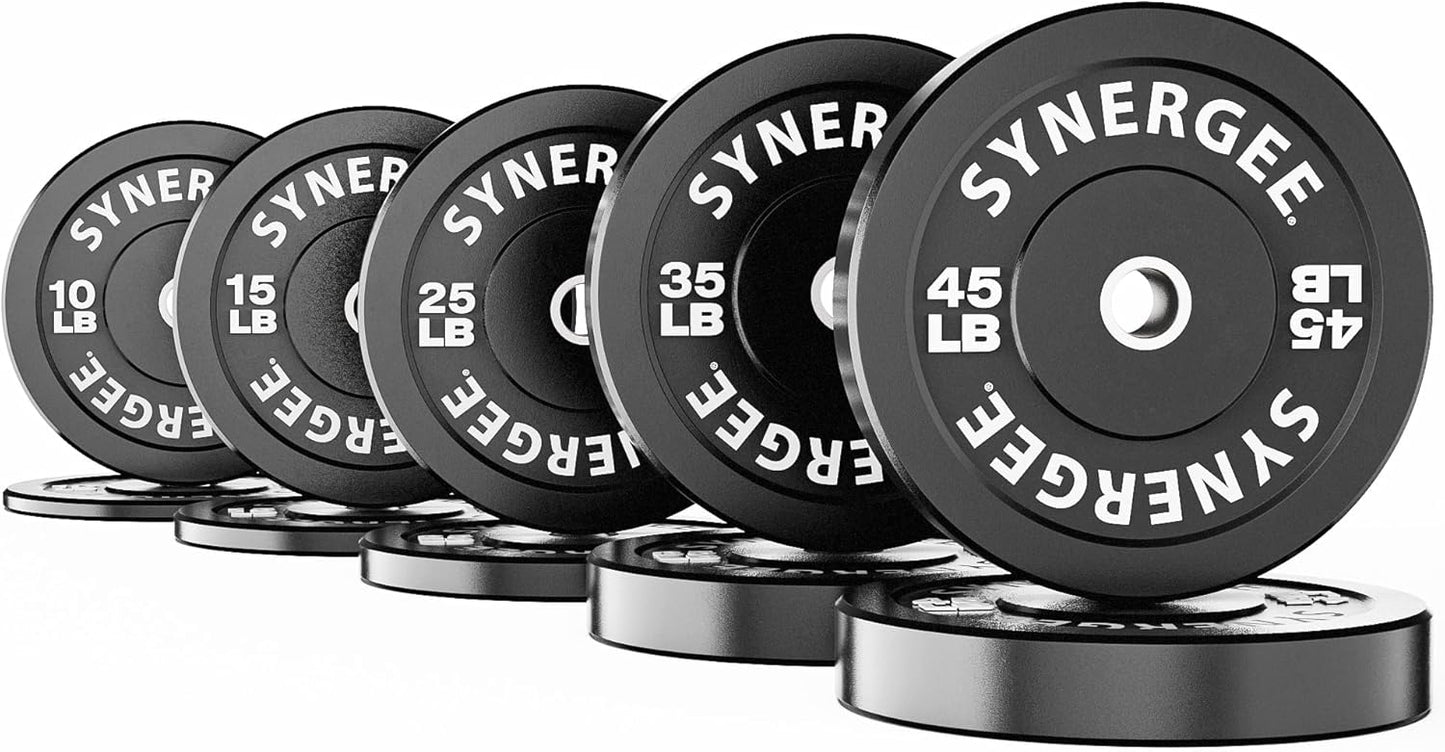 Synergee Bumper Plates – Durable Olympic Weight Plates, Low-Bounce Rubber for Strength Training, Powerlifting, and Functional Workouts.