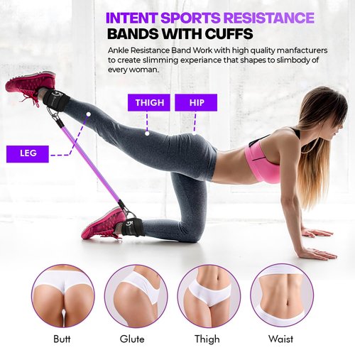 INTENT SPORTS Ankle Resistance Bands with Cuffs, Ankle Bands for Working Out, Leg Butt Workout Equipment for Kickbacks Hip Gluteus Training Exercises, Ankle Strap with Exercise Bands for Women