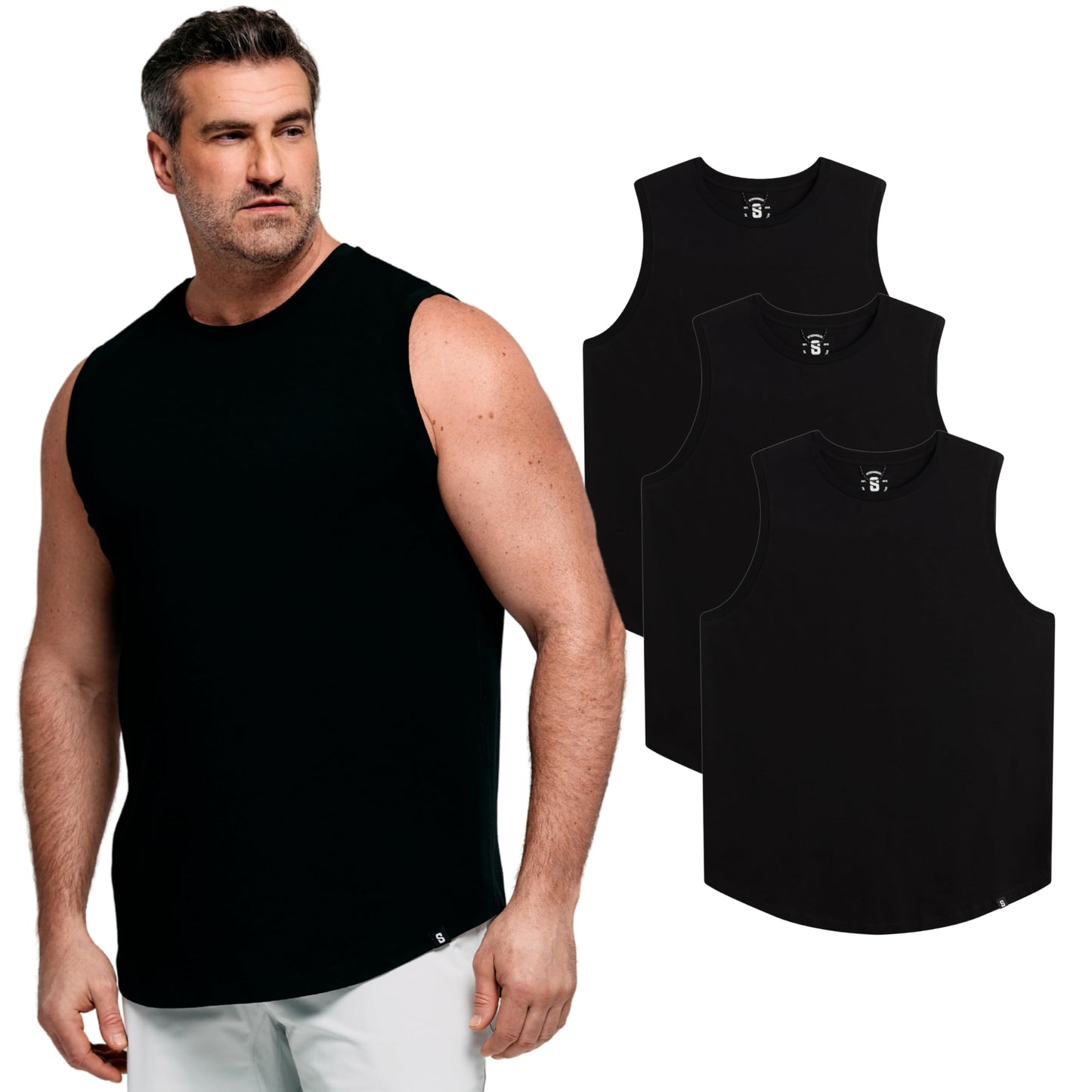 STRONGSIZE Men's Big and Tall Tank Tops – Sleeveless Muscle Shirts – Longer Length Stretch Cotton 3-Pack Black 5XL
