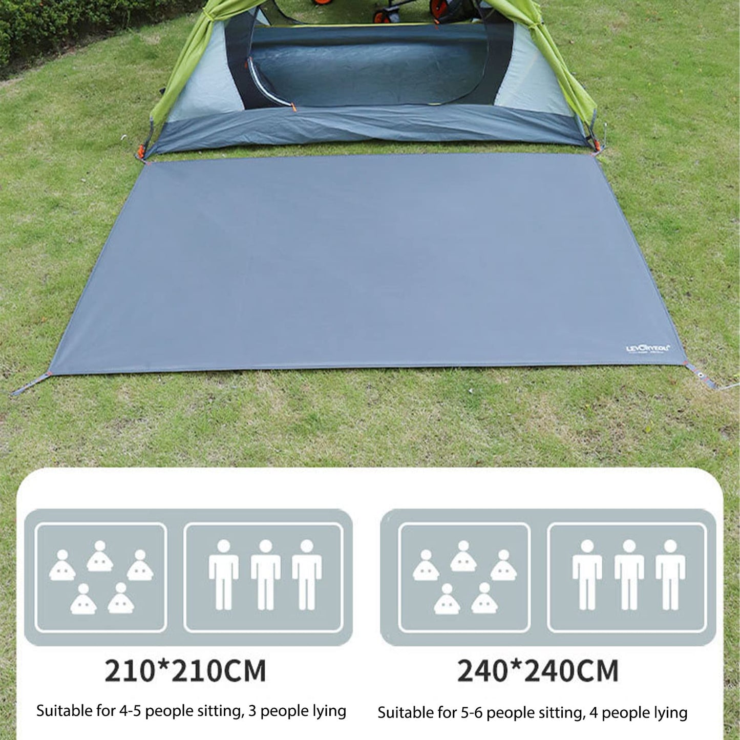 RUNGEASINI 8x8 FT Waterproof Tent Footprint - Heavy Duty 210D Oxford Ground Mat with Stakes - Fits 6-8 Person Tents for Camping, Picnic, Beach - Extra Large Square Tarp with Carry Bag (Gray-Blue)