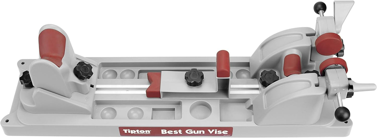 Tipton Best Gun Vise with Secure Adjustable Cradle, Storage Compartments for Cleaning, Gunsmithing and Firearm Maintenance, Red/Grey