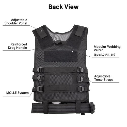 Oushome Tactical Vest, Lightweight Adjustable Airsoft Vest with Detachable Belt & Holster, Tactical Vest for Men for Adults CS/Hunting/Training/Cosplay