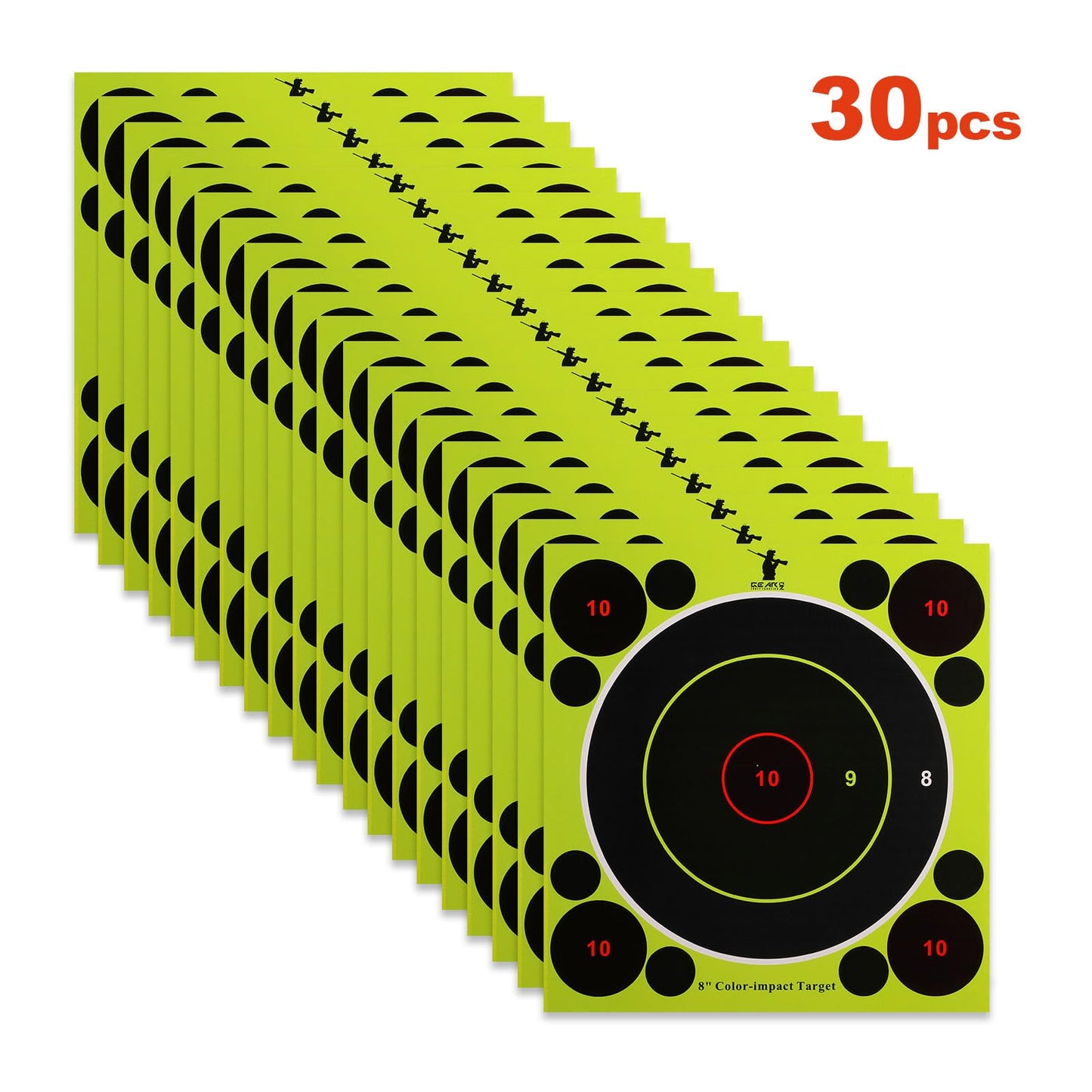 GearOZ 3 Colors Splatter Shooting Target Paper, 30 Sheets 8" Instant Shoot See Target with Red Bullseye, Self Adhesive Paper for Shooting Range & Practice, Airsoft, Pellet Gun, Rifles, BB Gun
