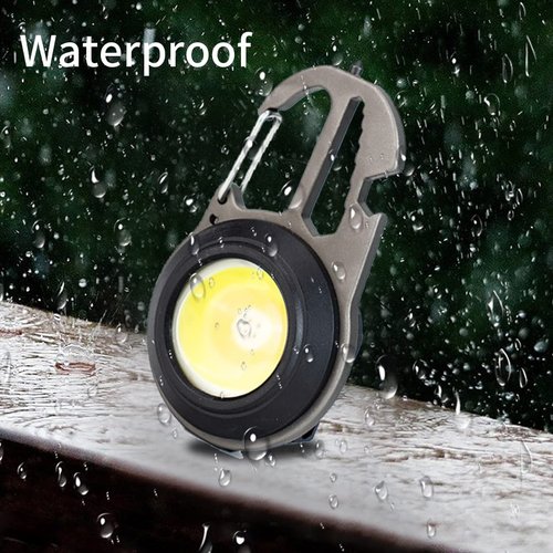 BY-J Cob Mini Flashlight Keychain Light, 500 Lumens Bright Rechargeable, Small Multi-Function Work Light, 7 Modes Portable Pocket Light Battery Display Bottle Opener for Camping Emergency Lighting