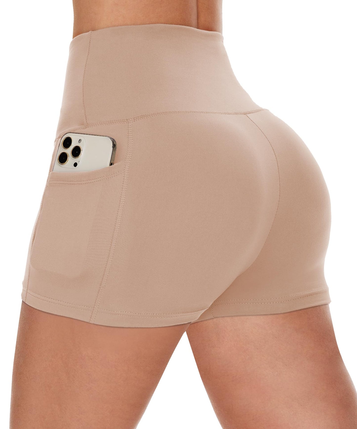 CAMPSNAIL Biker Shorts Women with Pockets - 3"/5"/8" High Waisted Workout Spandex Tummy Control Gym Running Yoga Shorts Nude