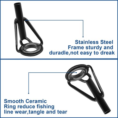 Litoexpe 8 Pieces Fishing Rod Tip Repair Kit, Black Stainless Steel Ceramic Guides Ring Fishing Pole Eyelets Repair Kit