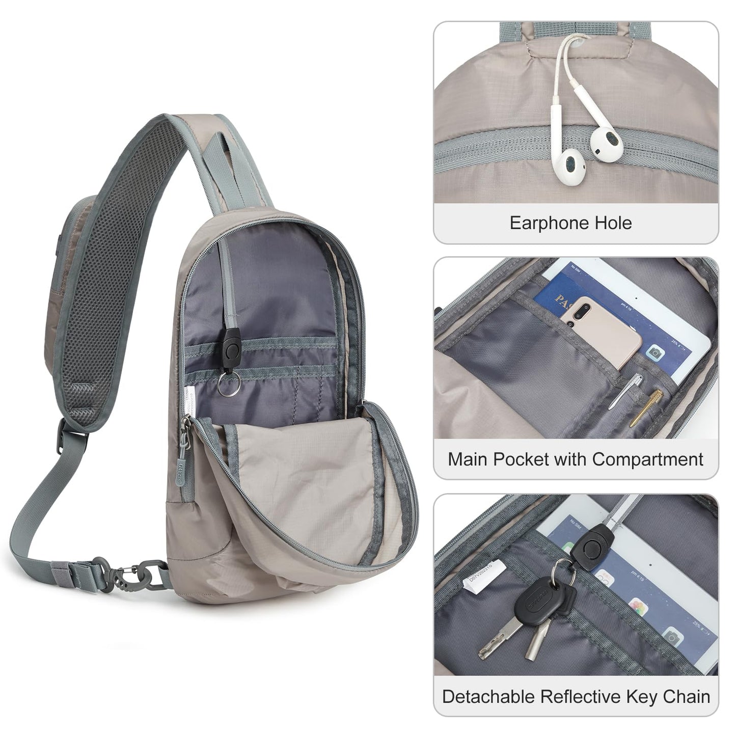 G4Free Small 11 L Foldable Ultralight Backpack Sling Bag RFID Blocking Shoulder Bag for Hiking (Flower+Grey)