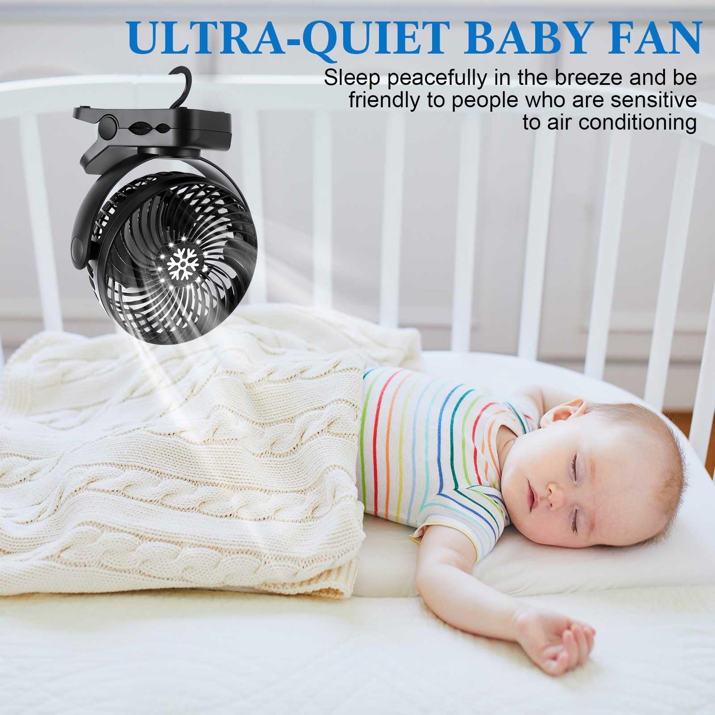 Glooglitter 2 Pcs Portable Camping Fan with LED Lantern and Hook, Rechargeable Portable Fan 3 Speeds Battery Powered Fan Clip on Fan for Bed 5000mah USB Small Desk Fan Tent Fan for Camping Car, Black