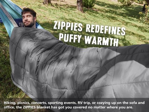 ZIPPIES 3M Thinsulate Insulation Puffy Camping Blanket for Cold Weather, Queen Size Warm Camping Quilt with Zipper, Waterproof Outdoor Sleeping Bag for Hammock, Cozy & Versatile Gift for Men and Women