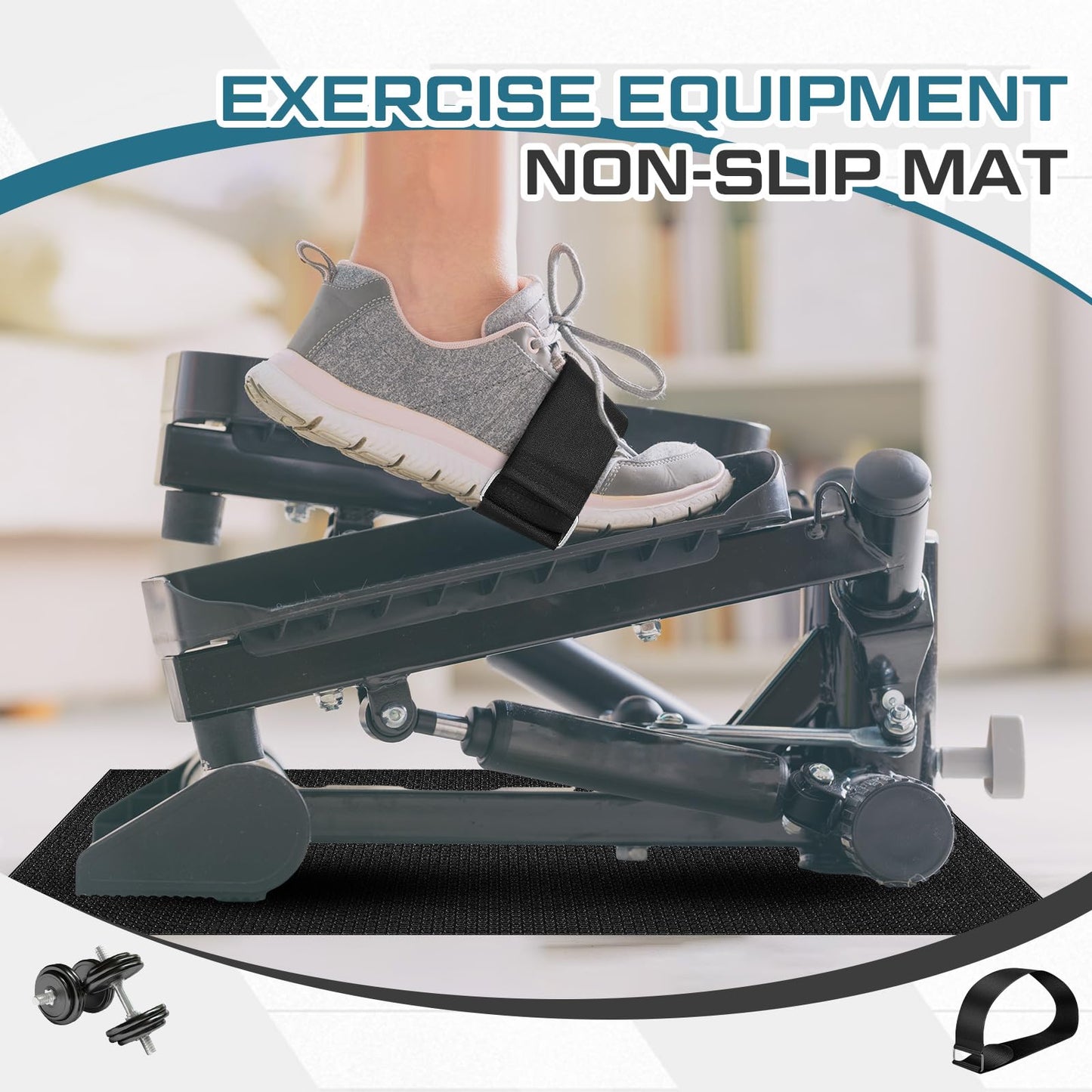 Foilswirl Thick Elliptical Mat with 4 Pcs Elliptical Pedal Straps for Under Desk Elliptical Machine, Ellipse Non Slip Mat, Ellipse Leg Exerciser Machine Pedal Strap for Home Fitness, Enhance Stability