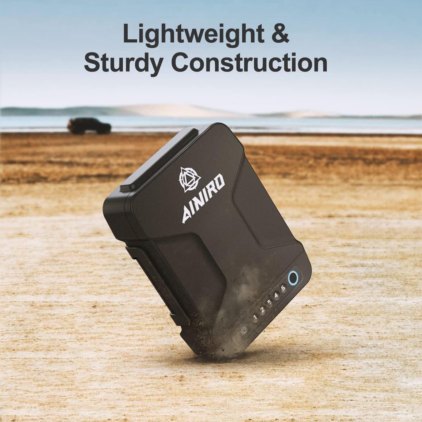 AINIRO Gun Safe for Handgun, Small Biometric Gun Safe with Built-in Handle Gun Lock Box for Pistols with Fingerprint, Keypad and Key Unlock Pistol Safe for Home, Car, Truck, Bedside Nightstand