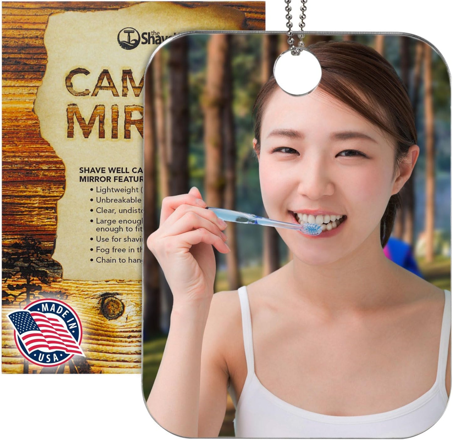 Shave Well Camping Anti-Fog Shaving Mirror | Fogless Hanging Mirror with Chain for Tent, Shower, Signaling, Hiking, and Backpacking | Virtually Unbreakable and Lightweight