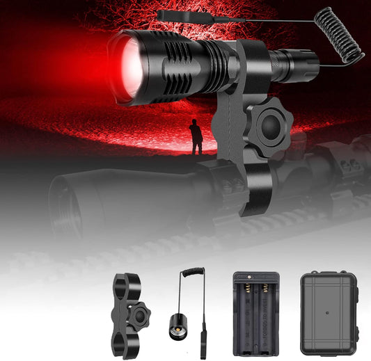 WINDFIRE WF802 Red Hunting Light Tactical Flashlight 350 Lumens 250 Yards LED Coyote Hog Fox Predator Varmint Flashlights with Remote Pressure Switch & Scope/Bike Mount Holder