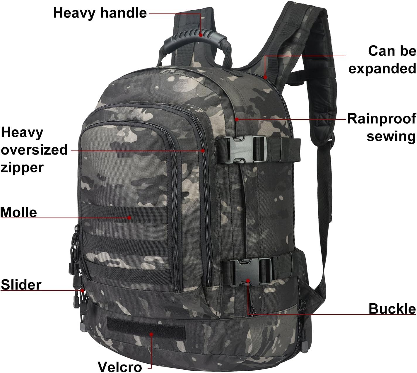 HYKING Large Tactical Expandable Backpack 39L-64L Military Bug Out Bag With Waist Strap