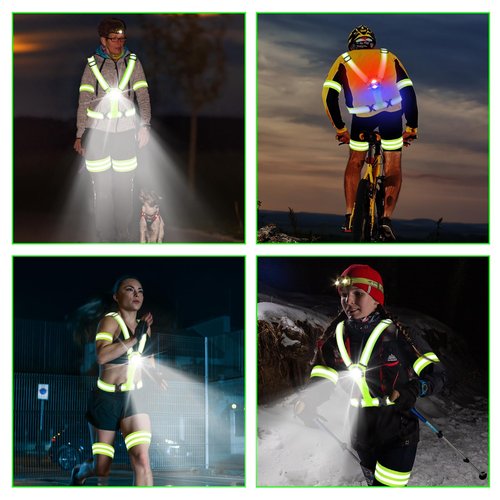 Copkim LED Running Vest Lighted Reflective Running Gear High Visibility Reflective Adjustable Rechargeable Safety Night Gear for Walking Runner Men Women