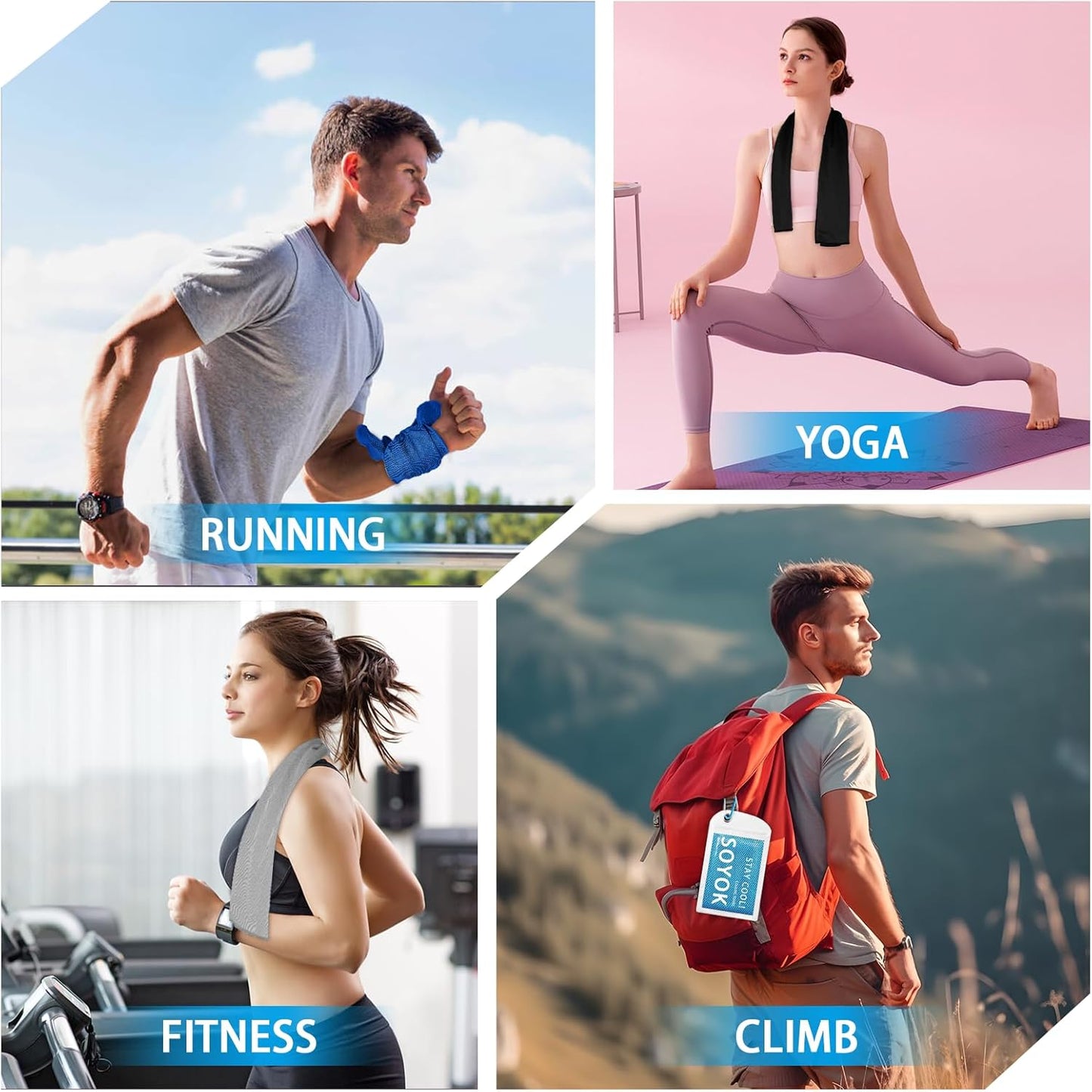 Cooling Towels 4-Pack | 40” x 12” Microfiber Gym Towels | Soft & Breathable