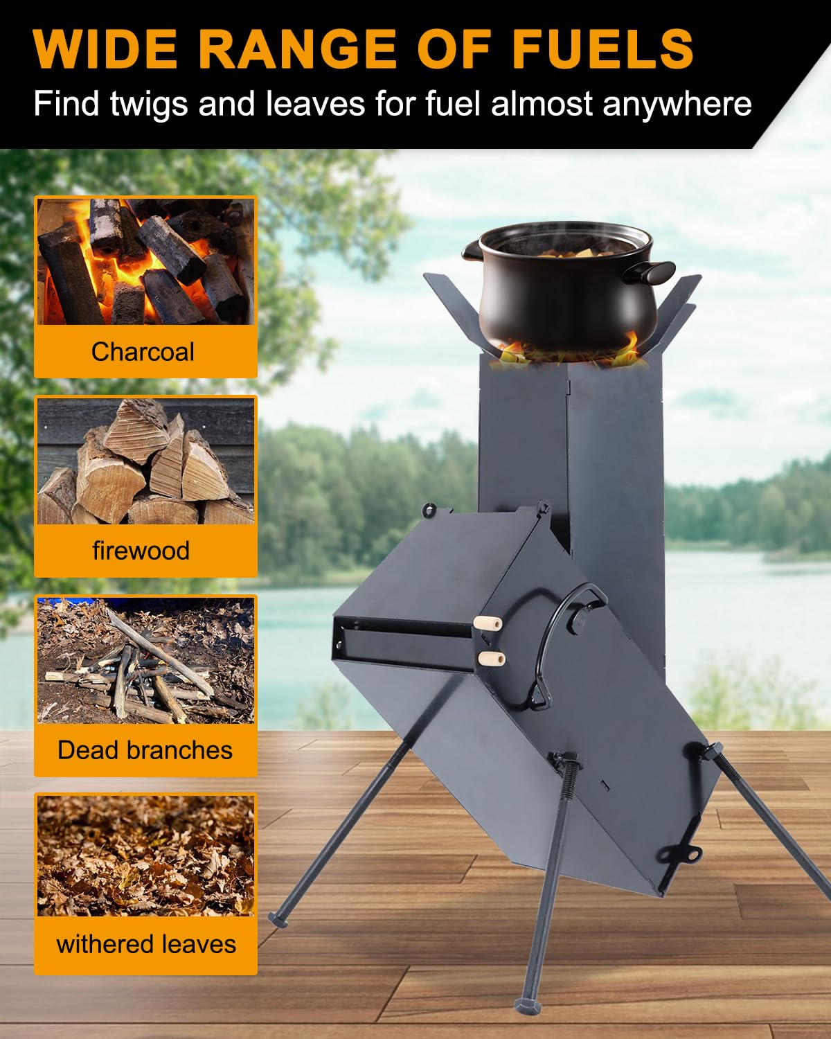 Autoholic Portable Rocket Stove for Cooking Wood Burning Stove Outdoor Camping Living BBQ Picnic Emergency Survival Stove Small Outdoor Woodstove