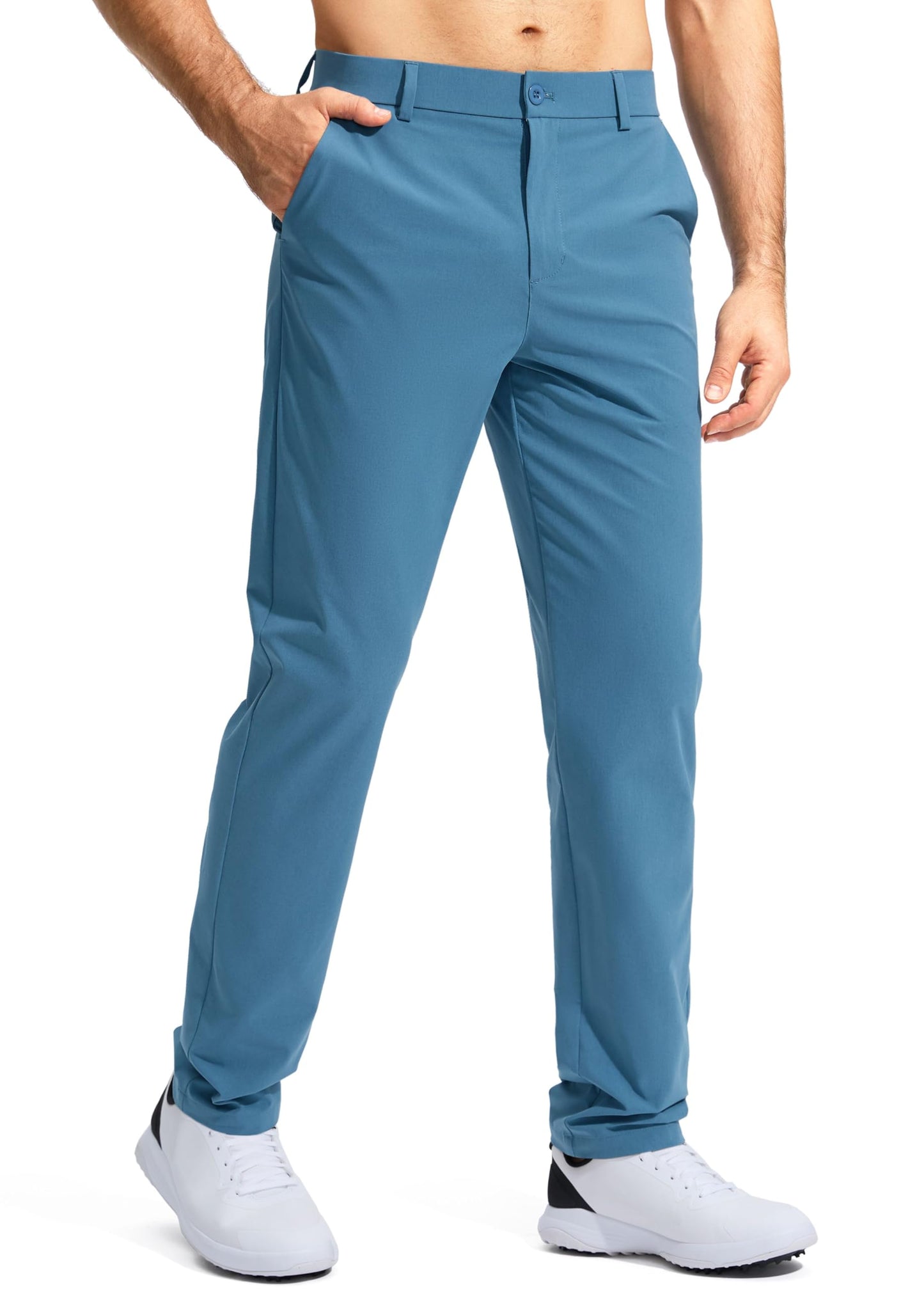 Pudolla Men's Golf Pants Stretch Work Pants for Men Dress Comfy Pants 30 Lightweight Quick Dry Casual Trousers(Stone Slab Blue 30Wx30L)