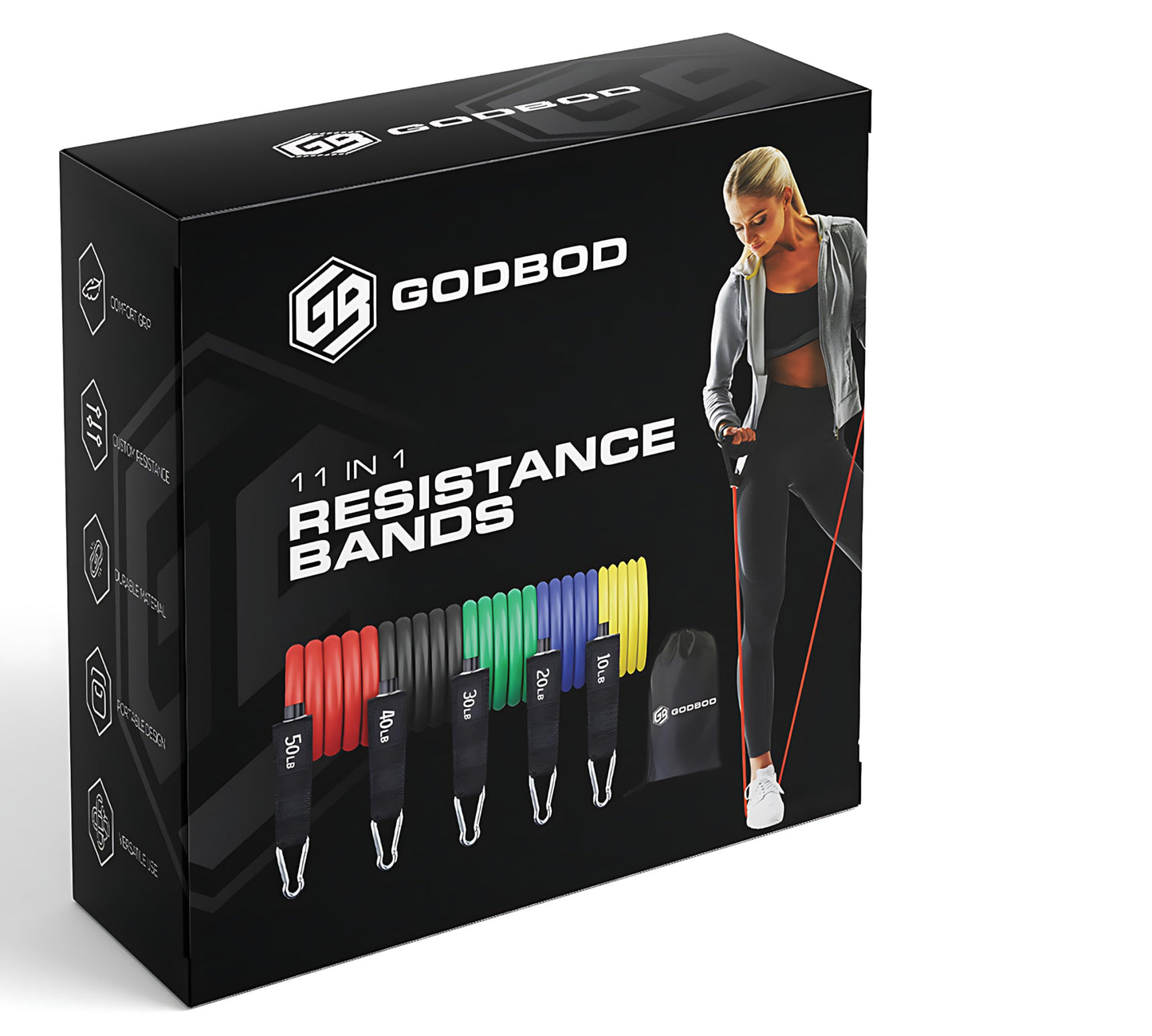 GODBOD 11-Piece Resistance Bands Set – Heavy-Duty Exercise Bands with Handles, Door Anchor, Ankle Straps, and Carry Bag for Strength Training, Yoga, Pilates, Physical Therapy, and Home Workouts