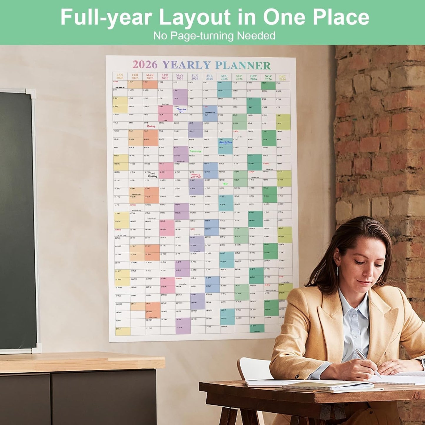 24" x 36" Exellewis 2026 Wall Calendar, Folded Large Paper Yearly Planner 12 Months, January to December 2026, 2-Sided Reversible Horizontal/Vertical School Office Business Year Calendar