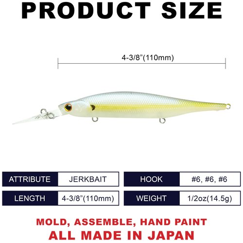 LUCKY CRAFT Lightning Staysee 110SP, 250 Chartreuse Shad, Magnet Weight Transfer, Freshwater Bass Fishing Lures, Deep Diver, Suspending, 8ft Depth, Smallmouth, Bass Fishing Gear