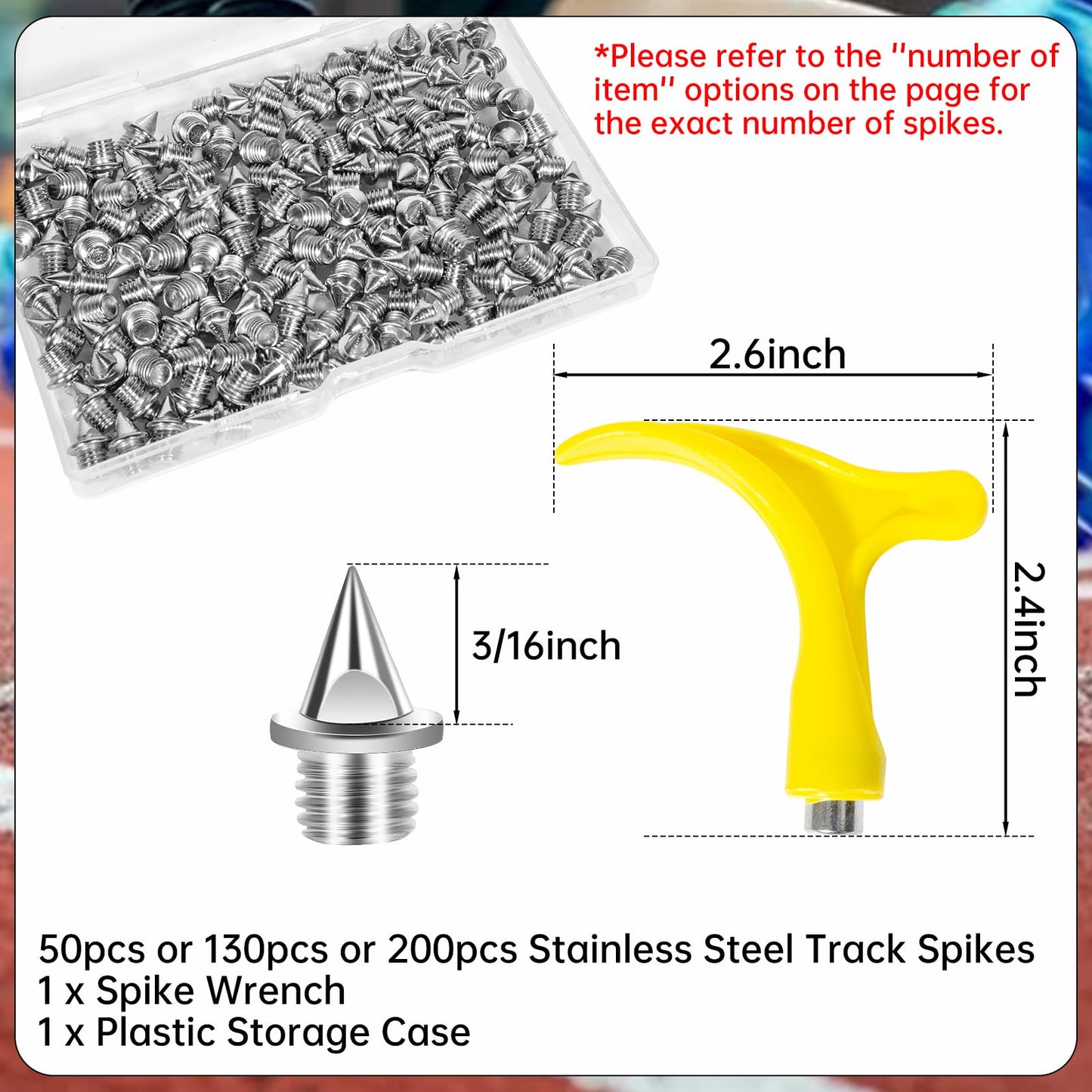 3/16 Inch Track Spikes,130pcs Stainless Steel Pyramid Shoe Spikes with Spike Wrench for Track and Cross Country,Replacement Spike for Sprint Sports Short Running Shoes