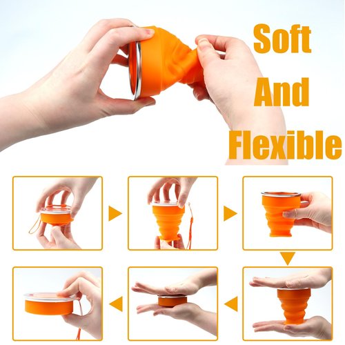 QEEYON 5Pcs Silicone Collapsible Cup for Travel, Reusable Folding Camping Cup Mug with Lids, Portable Expandable Drinking Cup Collapsible Water Cups Mugs Set Telescopic Camping Tumblers for Hiking