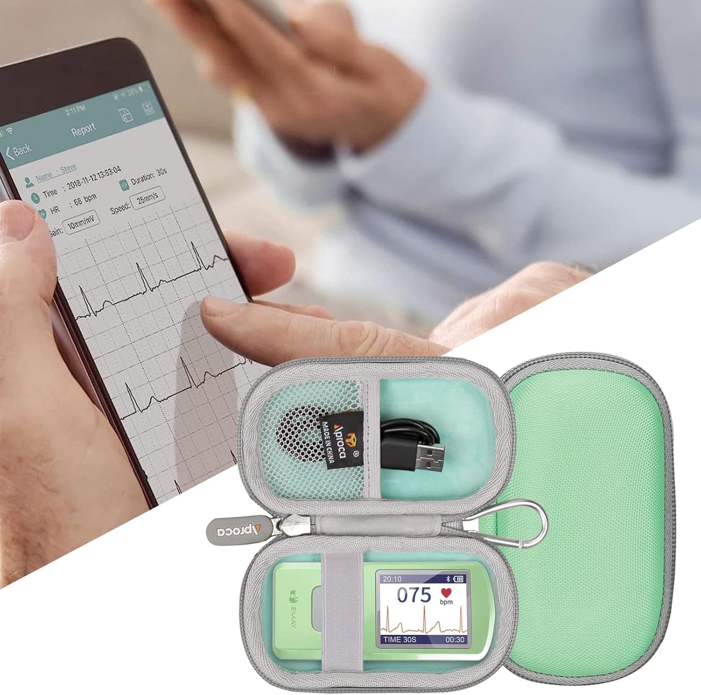 Aproca Hard Travel Storage Case, for EMAY Portable ECG Monitor Wireless EKG Monitoring Devices