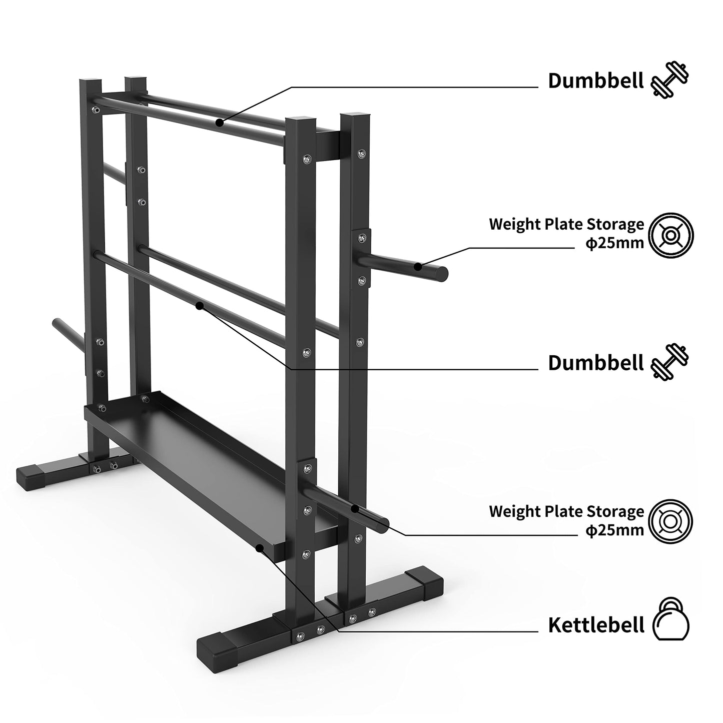 PROIRON Heavy Duty All-In-One Weight Rack, Extra Large Capacity Dumbbell Rack for Dumbbells Kettlebells Home Gym Storage,Floor Protective Weights Stand Holder (Rack Only)