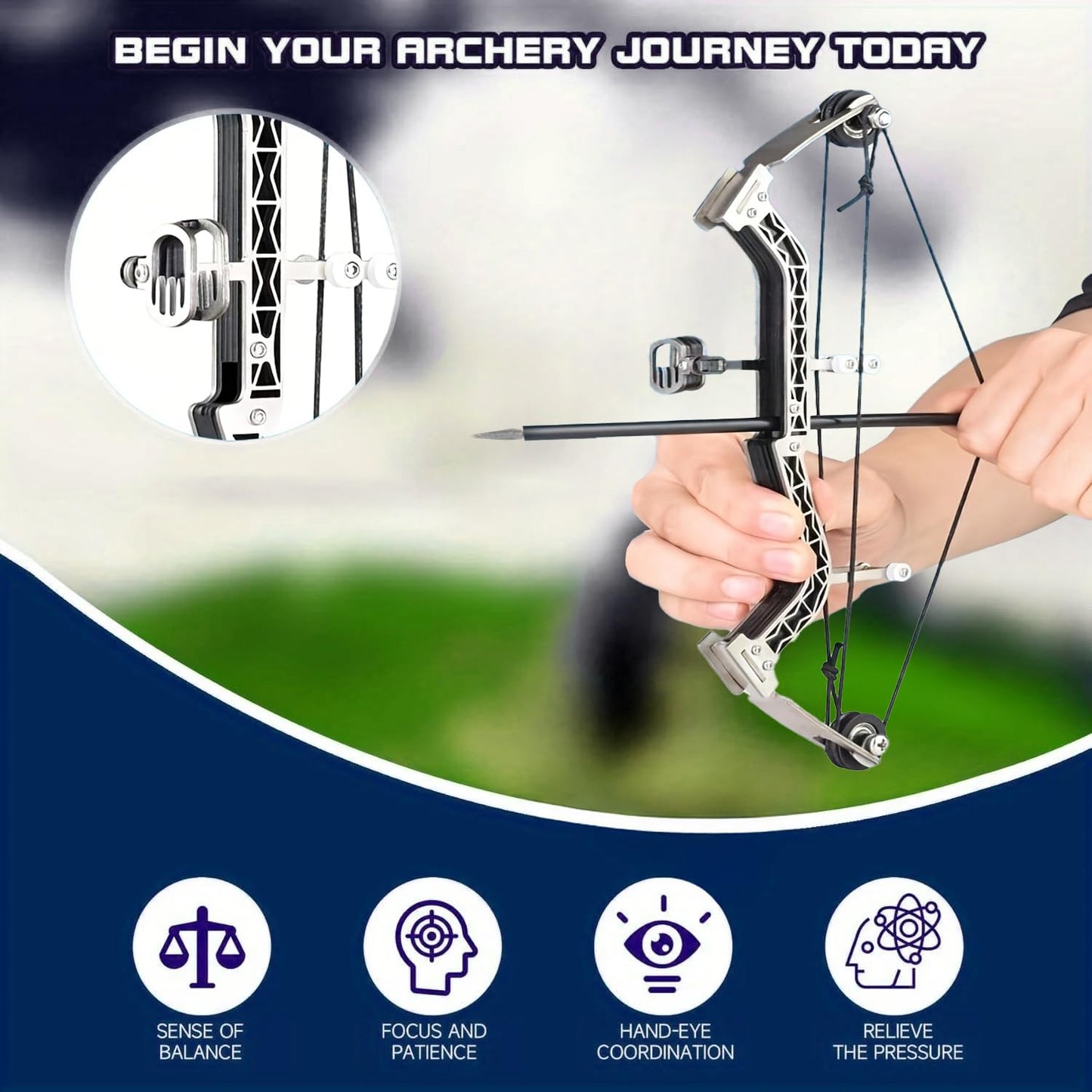 Archery Set Compound Bow Stainless Steel Training Bow Outdoor Sports Hunting Cool Stuff Professional Competition Black Style Length 10 inches