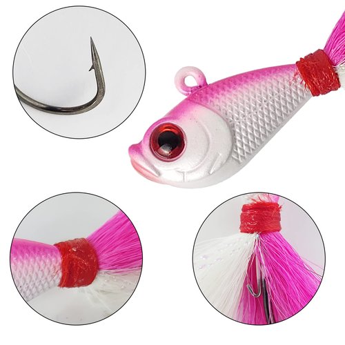 Shark Shooter 4pcs Fishing Bucktails Jig with Spin Saltwater Hair Jigs Wire Bait Keeper Surf Fishing Lures for Bass Fishing (1/4oz)