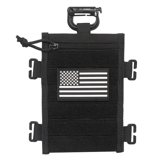 TAXATM Horizontal Molle Patch Panel Zipper Pouch, Molle Patch Display Holder for Backpack, Mini Patch Board Include PVC Flag Patch (BLACK)