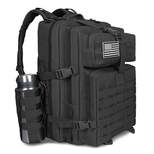 ROGJUK 45L Military Tactical Backpack For Men Highland Assault Large Army Pack 3 Day Molle Bug Out Bag With Water Cup Bag Outdoor Camping Hiking Daypack Black Rucksack