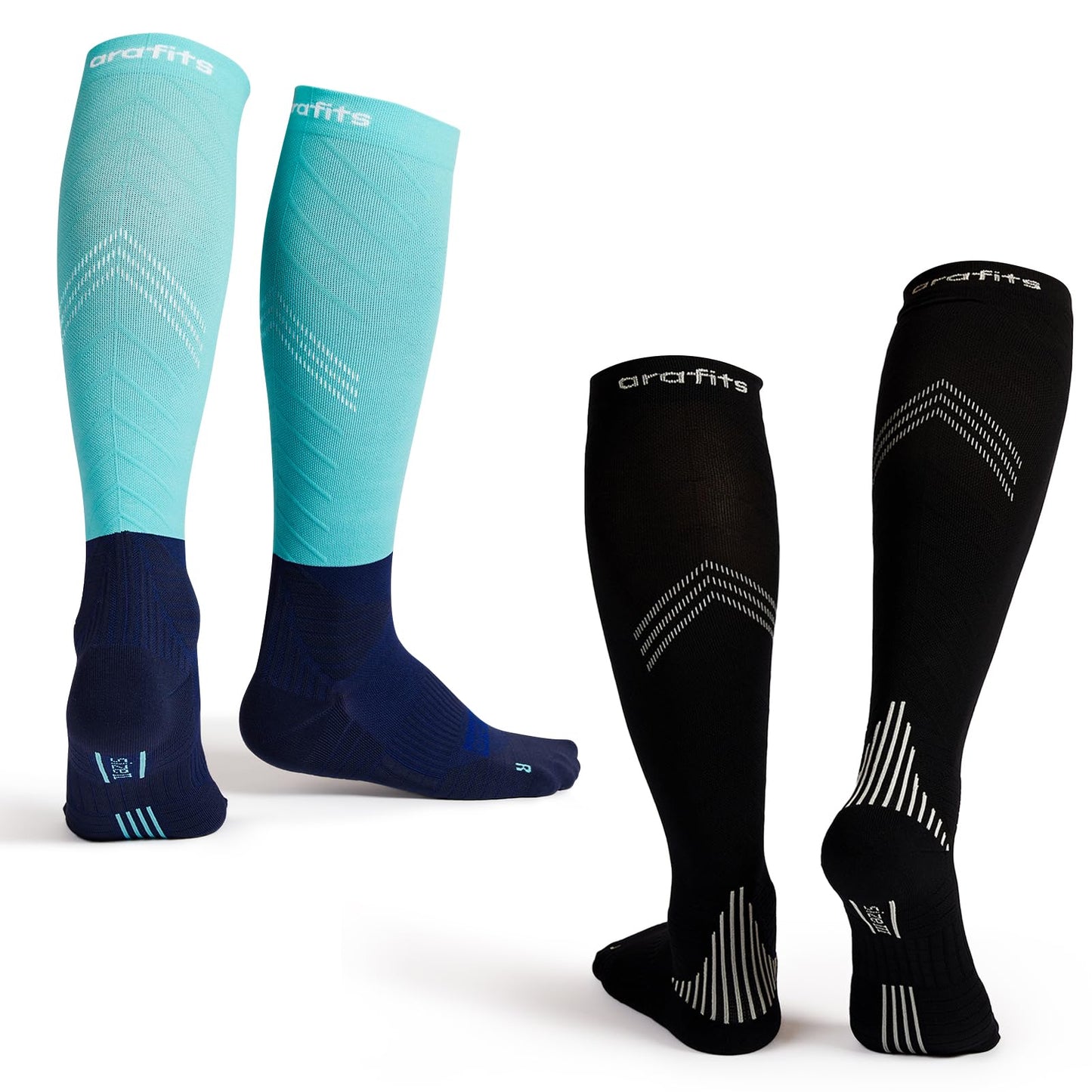 arafits Compression Socks for Men & Women | Premium Lycra Spandex | 15-20mmHg Support for Circulation | Reflective Strips