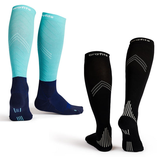 arafits Compression Socks for Men & Women | Premium Lycra Spandex | 15-20mmHg Support for Circulation | Reflective Strips