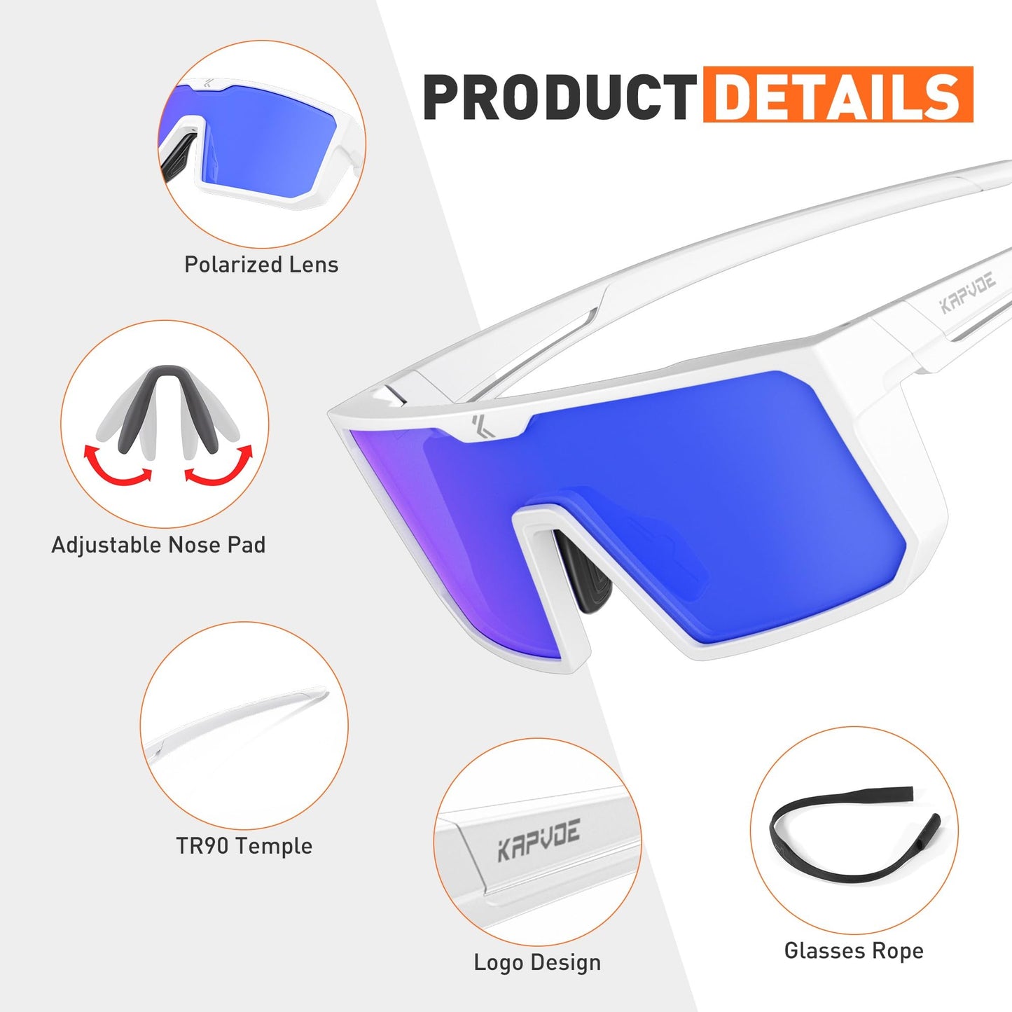 KAPVOE Polarized Cycling Glasses Sports Sunglasses for Men Women, UV400 Protection MTB Bicycle Baseball Mountain Bike K232